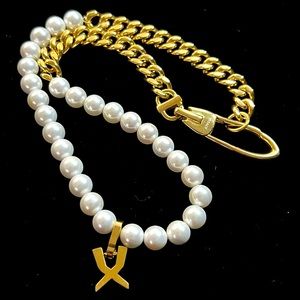 Vitaly Gold-tone Faux Akoya Pearl Necklace ~ 17 inches